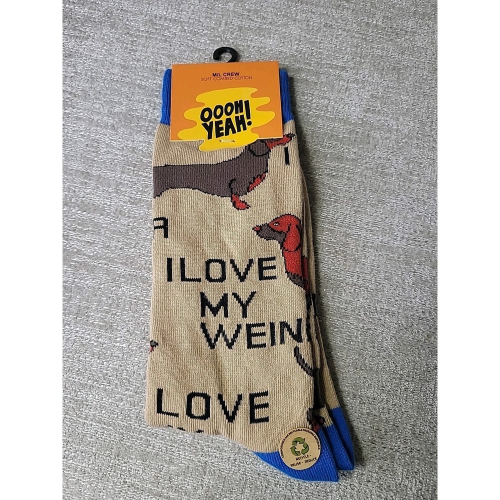 Oooh‎ Yeah! Socks, Men's Cotton Crew Socks - I Love My Weiner (Dog) NEW